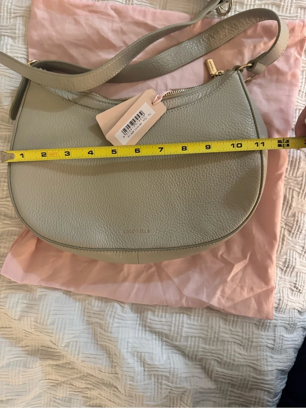 Coccinelle  Italian  Leather Crescent Shoulder Bag in Light Gray